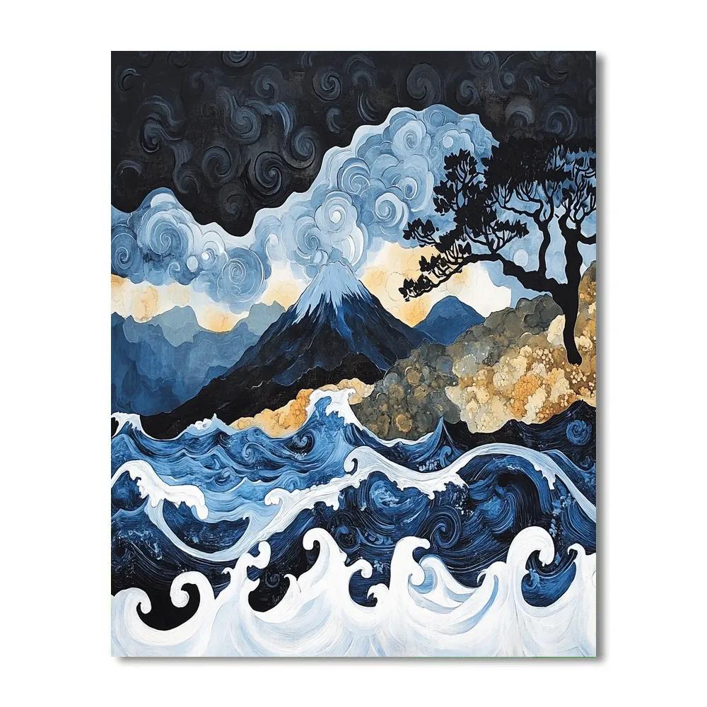 Hokusai Inspired Stormy Mountain Landscape Numbered painting kits