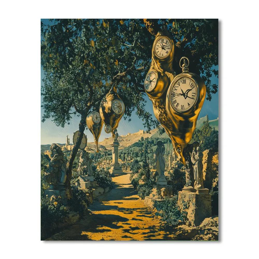 Salvador Dali Inspired Surreal Garden Of Clocks Number painting