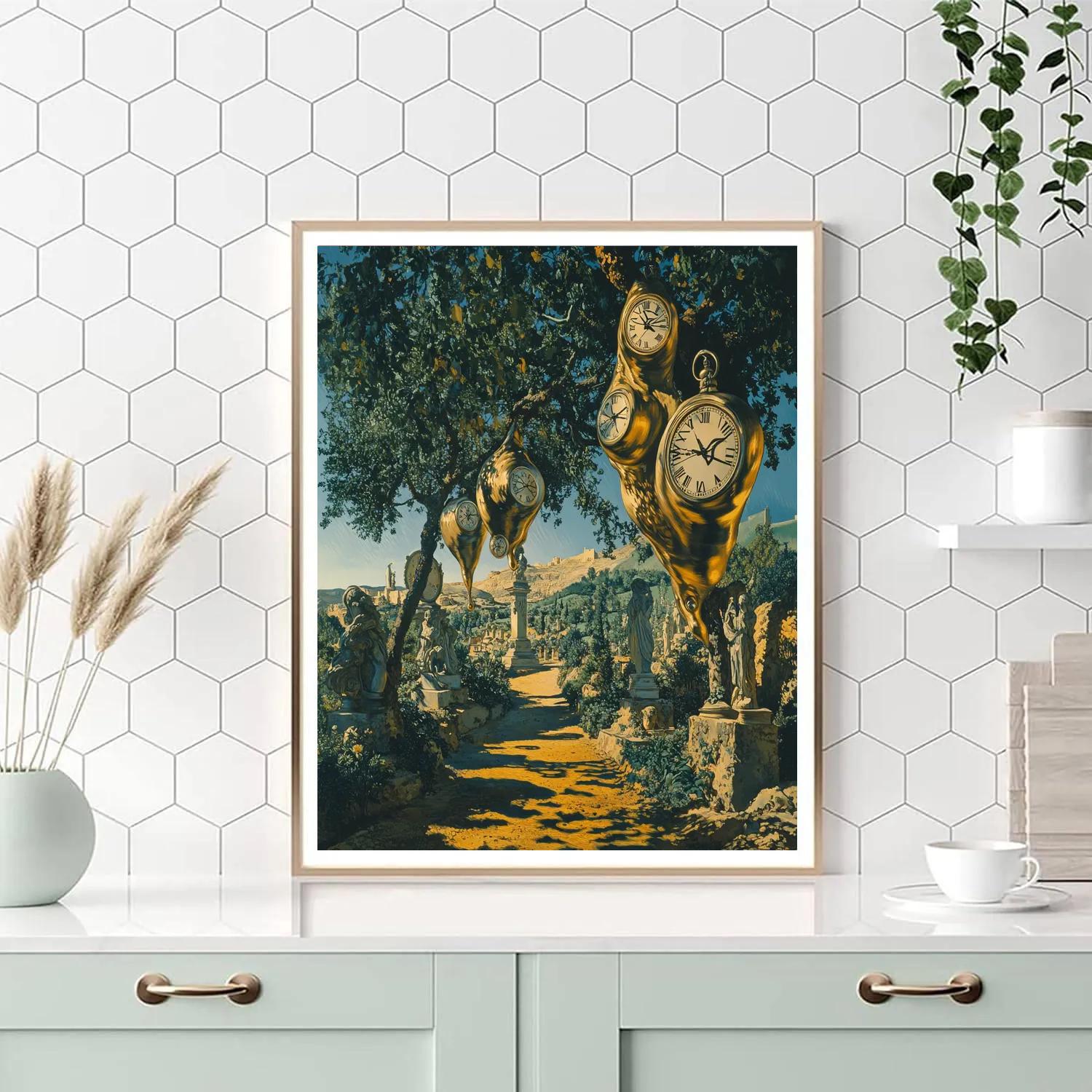 Salvador Dali Inspired Surreal Garden Of Clocks Number painting