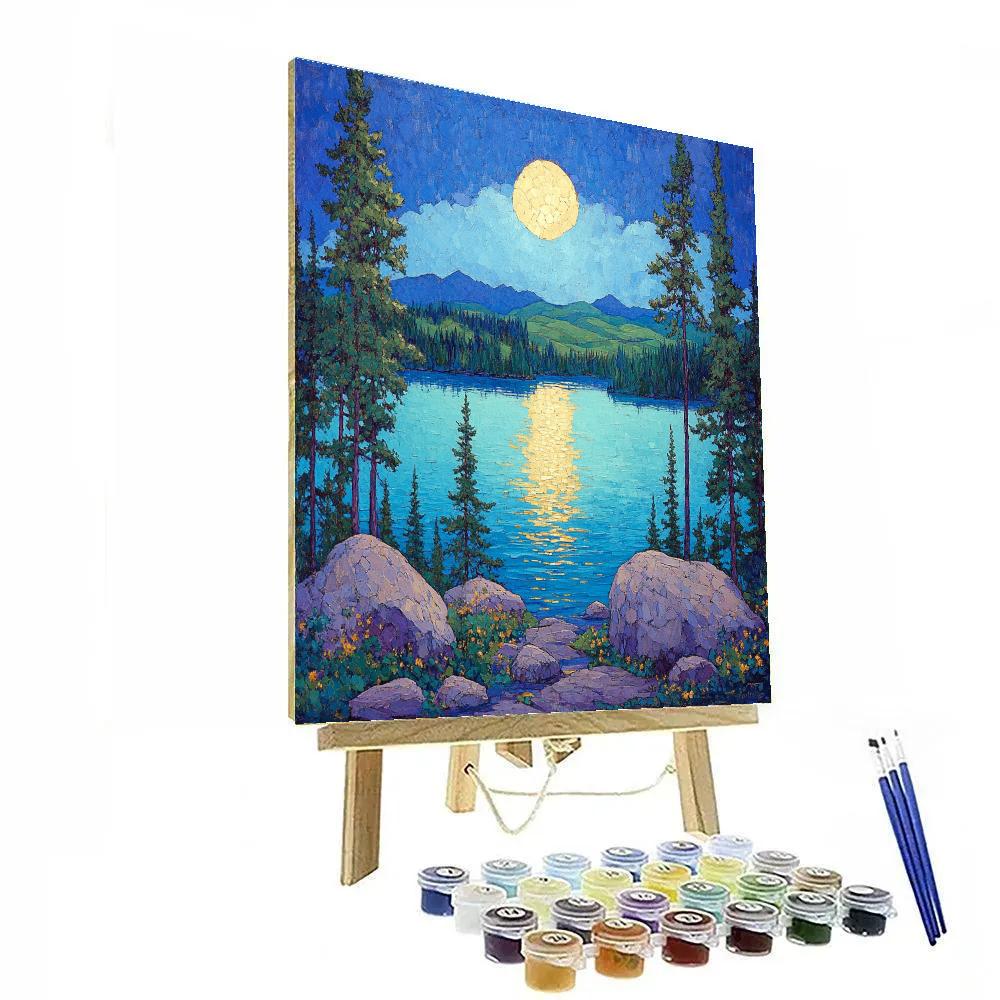 A.Y. Jackson Inspired Northern Lake Through Conifer Screens Paint by numbers kits
