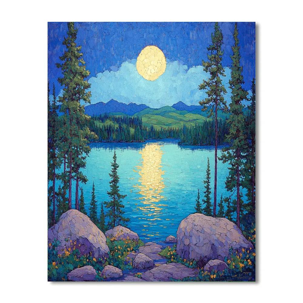 A.Y. Jackson Inspired Northern Lake Through Conifer Screens Paint by numbers kits