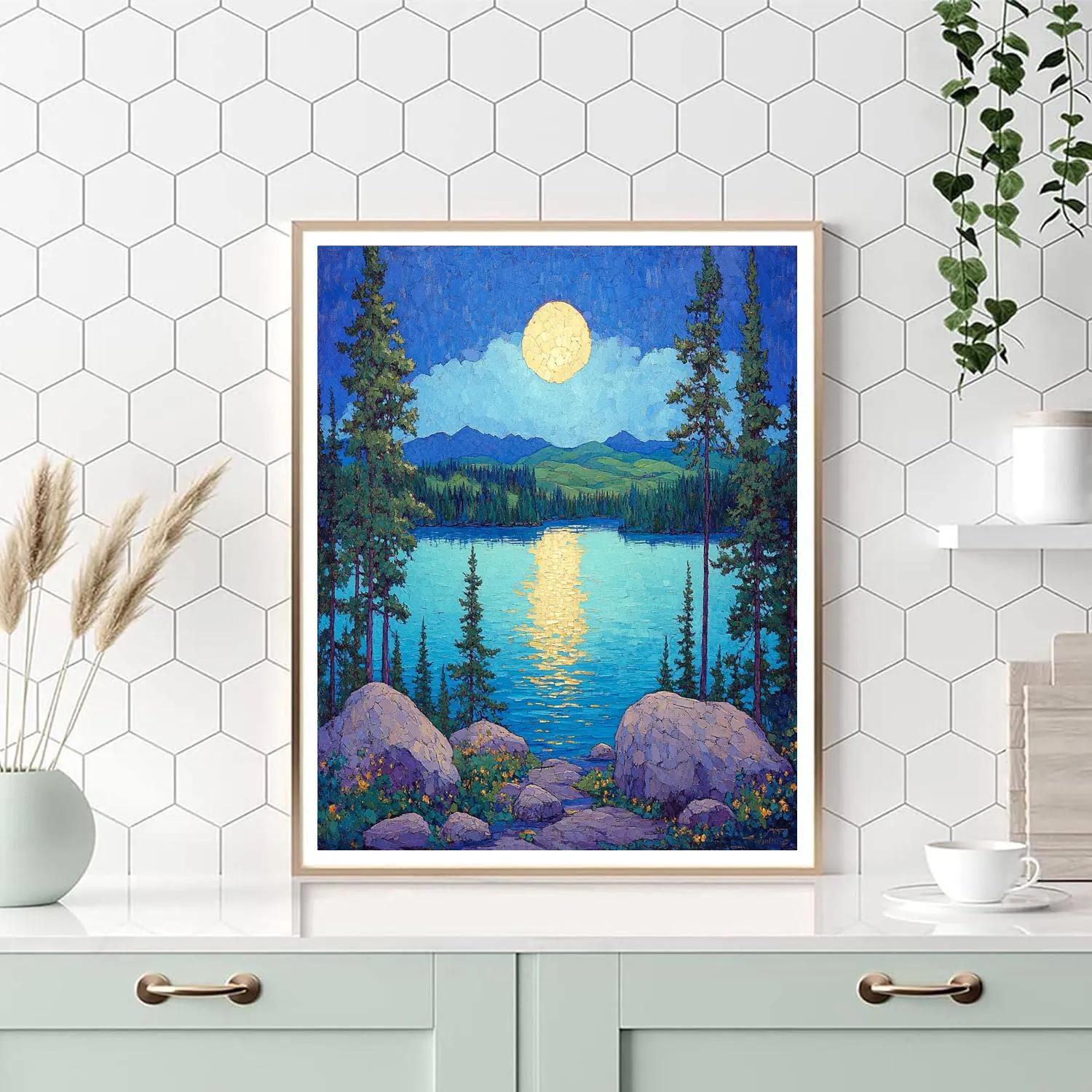 A.Y. Jackson Inspired Northern Lake Through Conifer Screens Paint by numbers kits