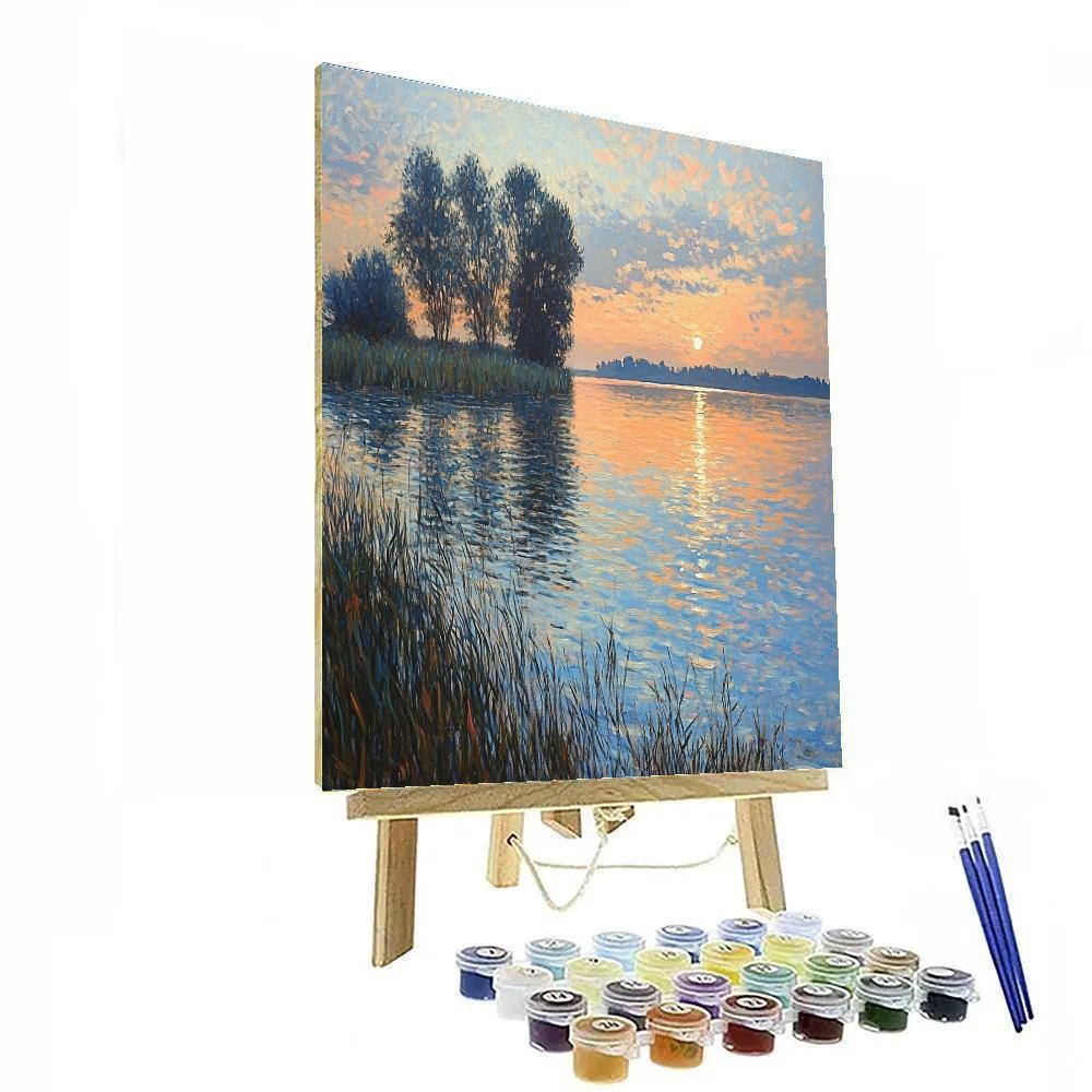 Claude Monet Inspired Tranquil Lake At Sunrise Painting by numbers kit