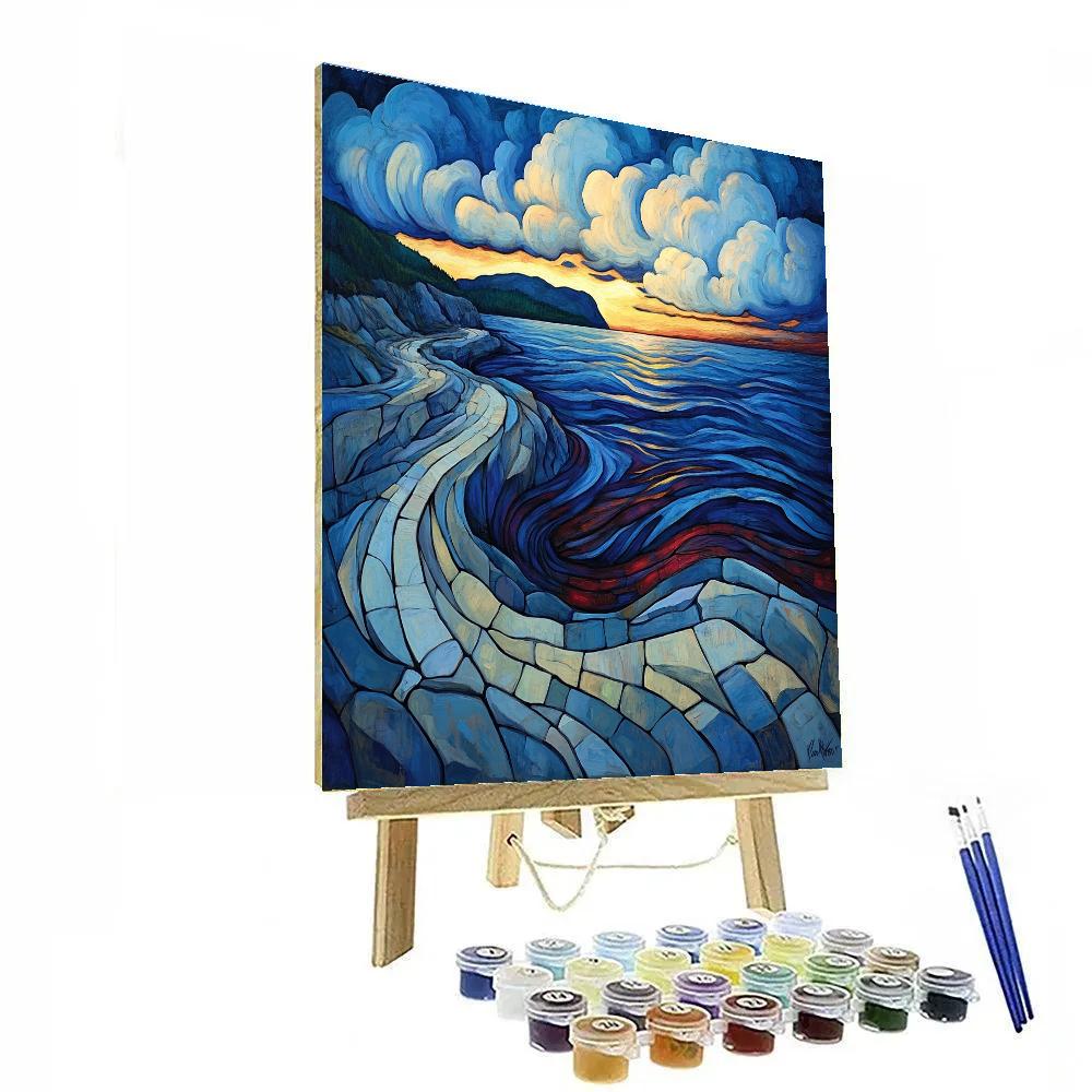 Edvard Munch Inspired Swirling Fjord Dusk Number painting