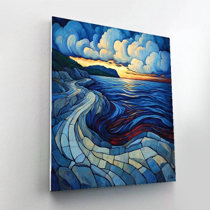 Edvard Munch Inspired Swirling Fjord Dusk Number painting