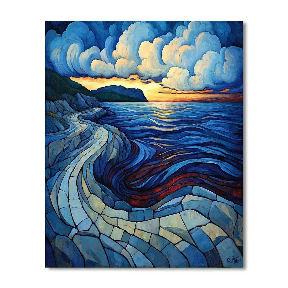 Edvard Munch Inspired Swirling Fjord Dusk Number painting