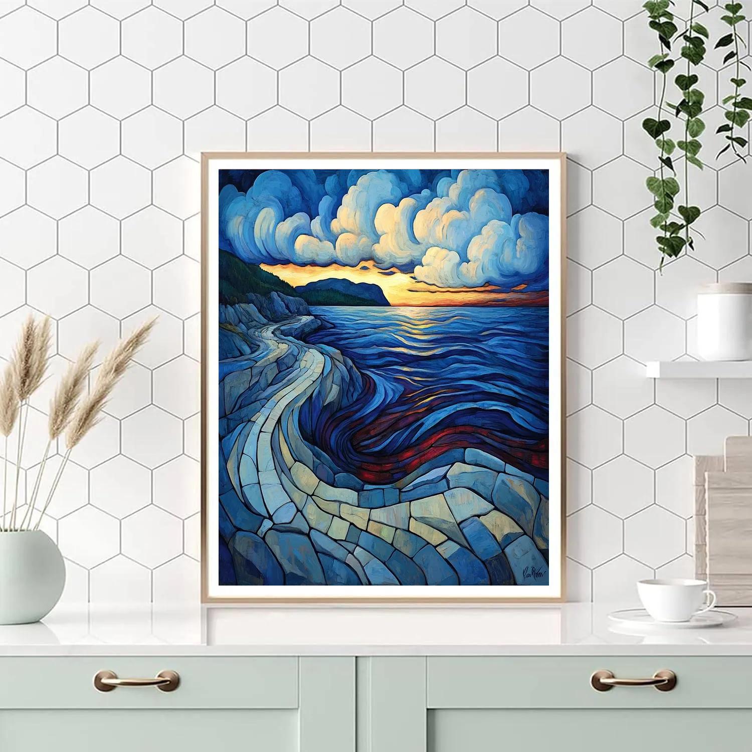 Edvard Munch Inspired Swirling Fjord Dusk Number painting