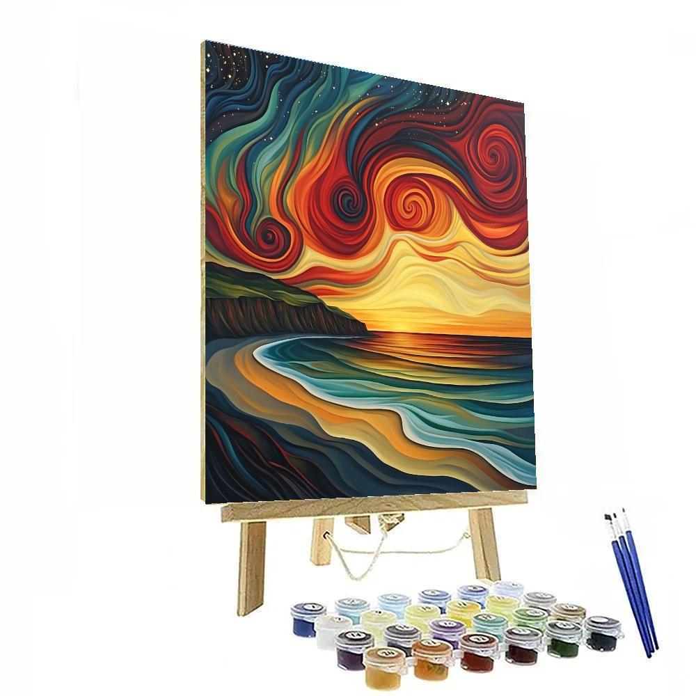 Edvard Munch Inspired Cosmic Shoreline Sunset Paint by numbers art
