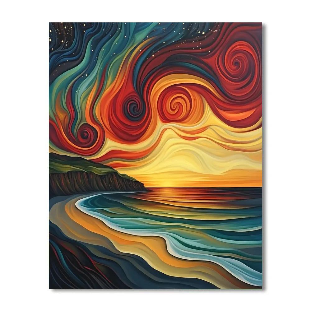 Edvard Munch Inspired Cosmic Shoreline Sunset Paint by numbers art