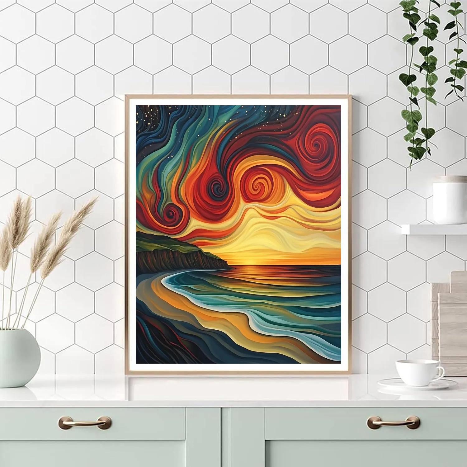 Edvard Munch Inspired Cosmic Shoreline Sunset Paint by numbers art