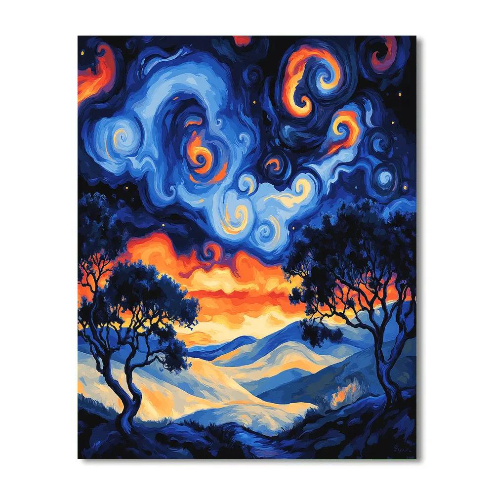 Edvard Munch Inspired Cosmic Twilight Landscape Painting by numbers kit