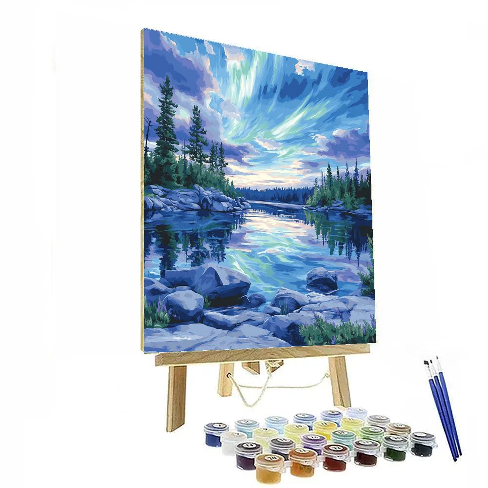 Franklin Carmichael Inspired Northern Lake Beneath Aurora Skies Number painting