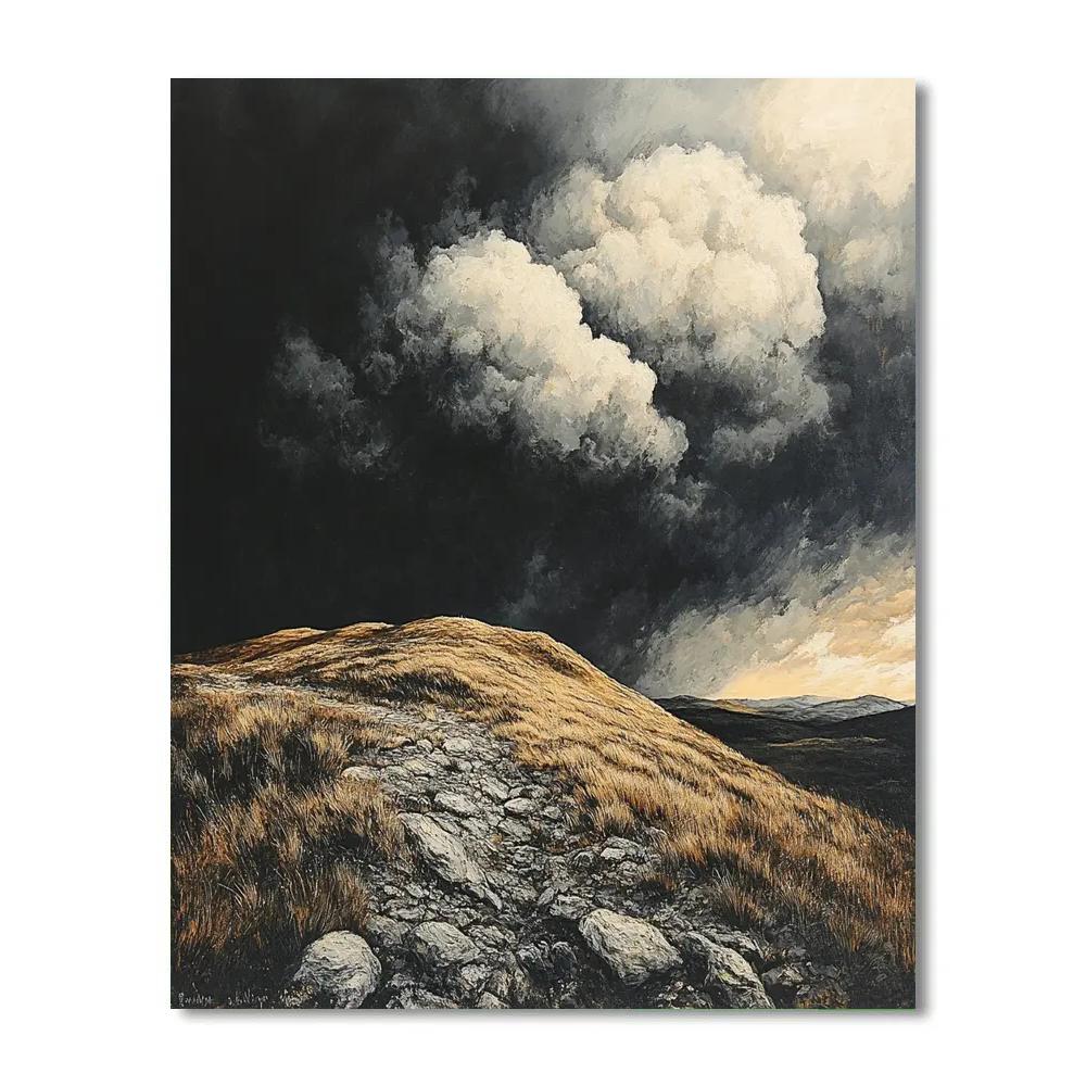 Francisco Goya Inspired Storm Ravaged Hill Beneath Murky Horizon DIY paint by numbers