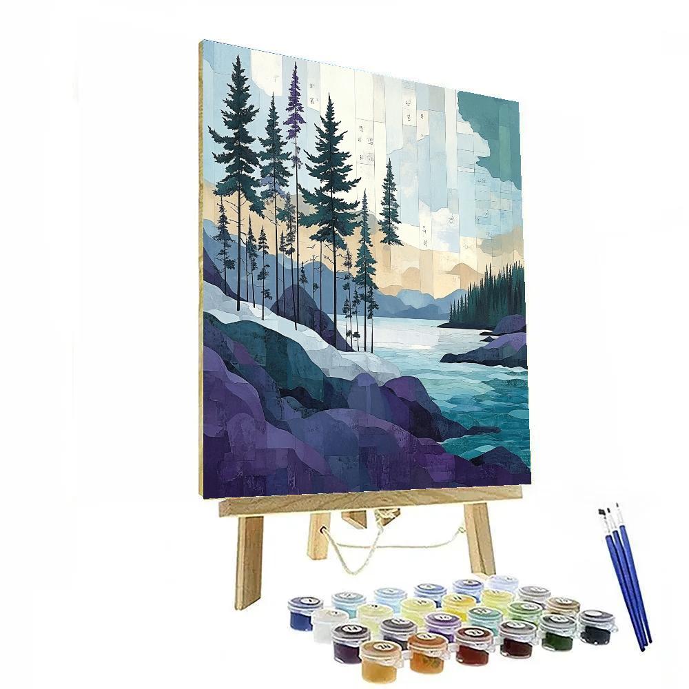 Franklin Carmichael Inspired Pine Silhouettes On Twilight Shore paint by numbers