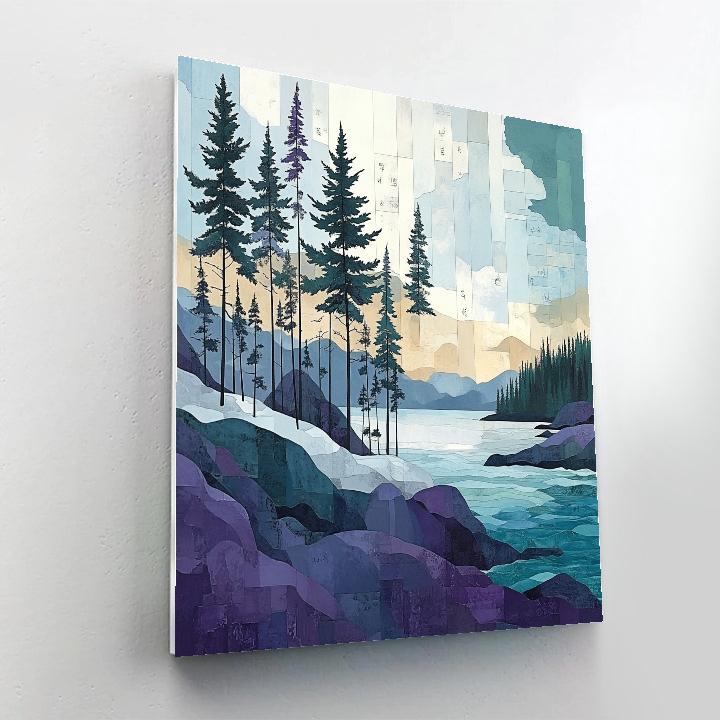 Franklin Carmichael Inspired Pine Silhouettes On Twilight Shore paint by numbers