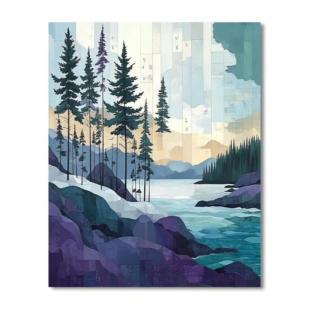 Franklin Carmichael Inspired Pine Silhouettes On Twilight Shore paint by numbers