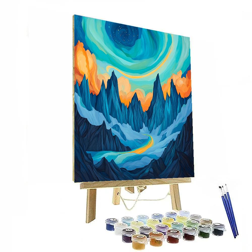 Frederick Varley Inspired Brooding Granite Range Beneath Solar Aurora Painting by numbers kit