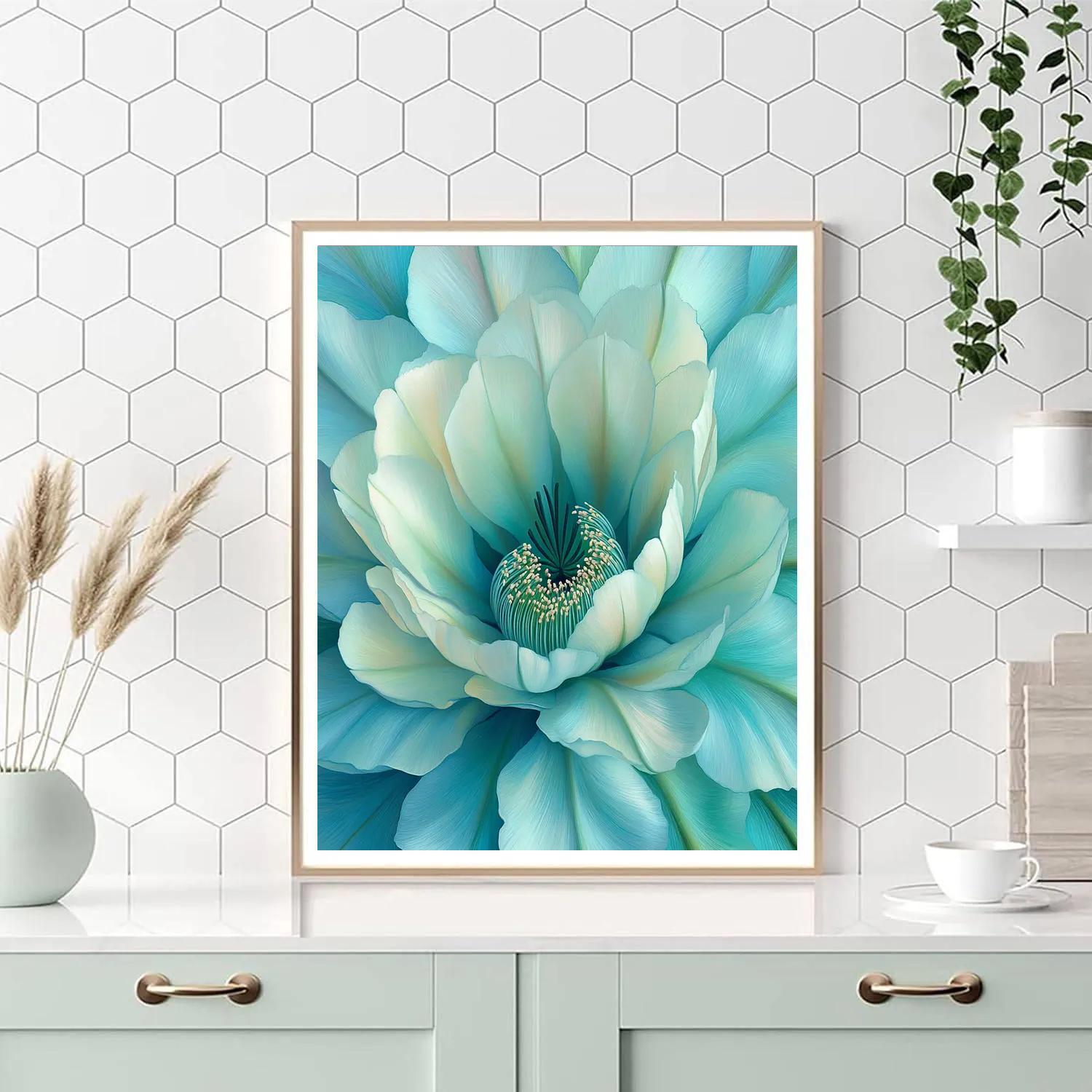 Georgia O’Keeffe Inspired Turquoise Cactus Blossom Close-Up Painting by numbers kit
