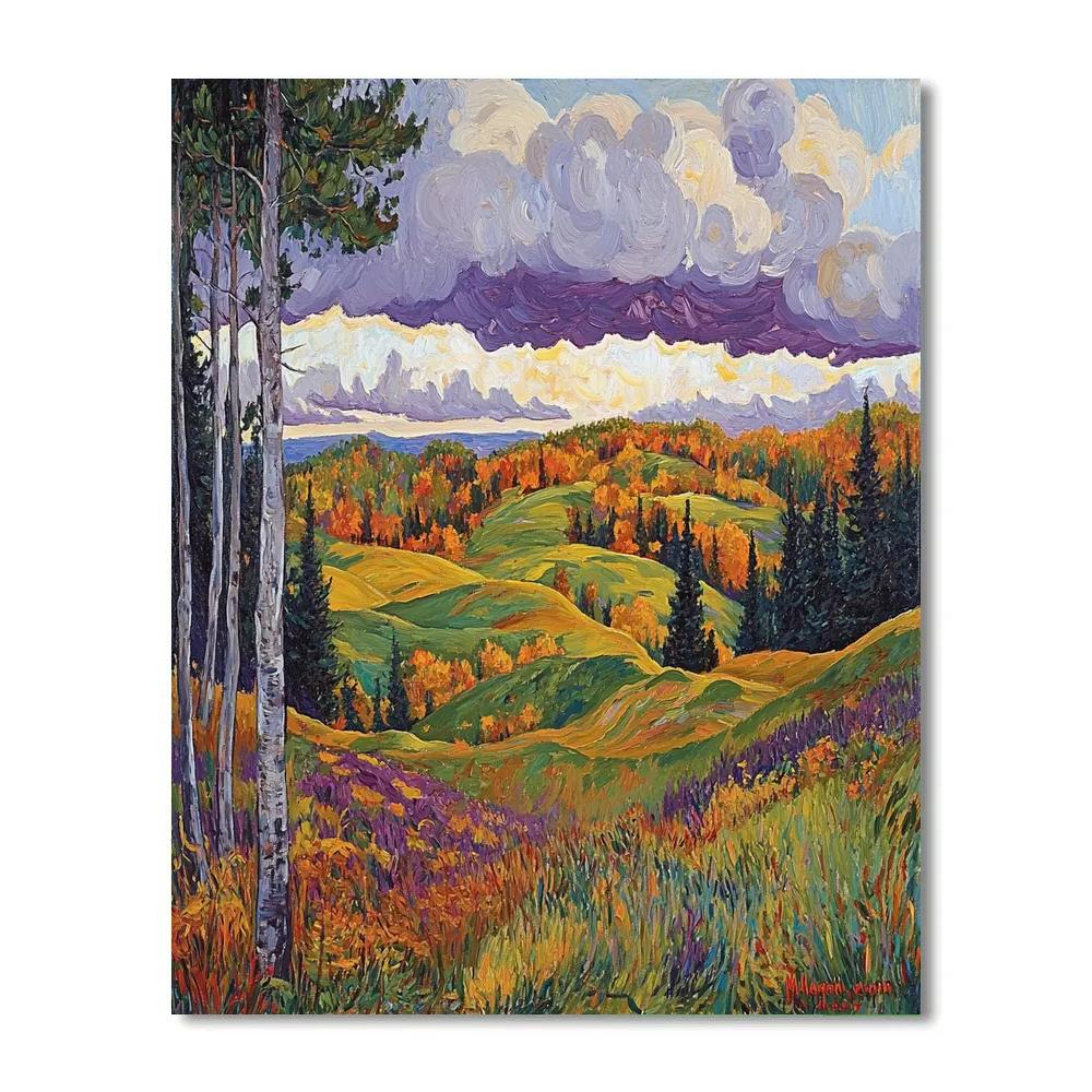 J. E. H. MacDonald Inspired Majestic Algoma Autumn Hills paint by color