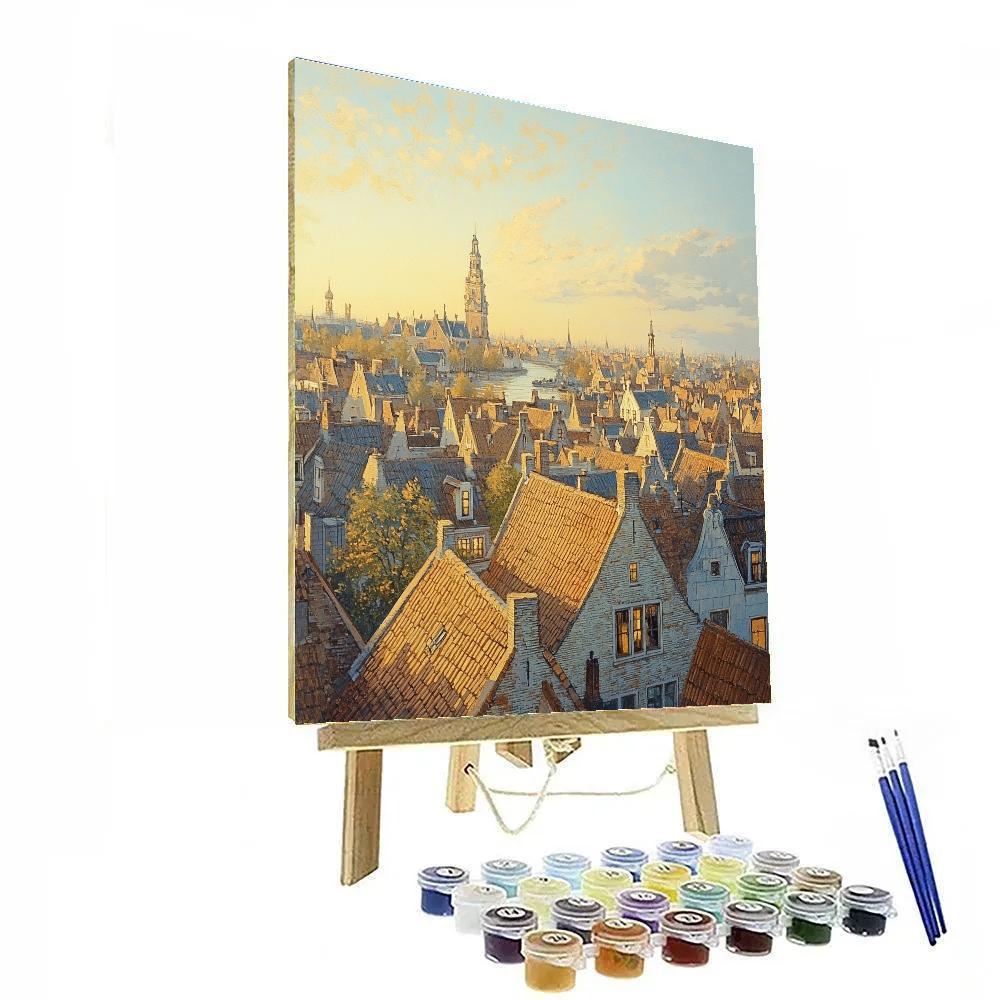 Johannes Vermeer Inspired Golden Afternoon Over Delft Rooftops Paint by numbers kits