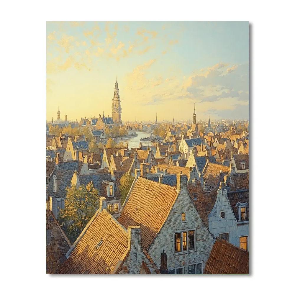 Johannes Vermeer Inspired Golden Afternoon Over Delft Rooftops Paint by numbers kits