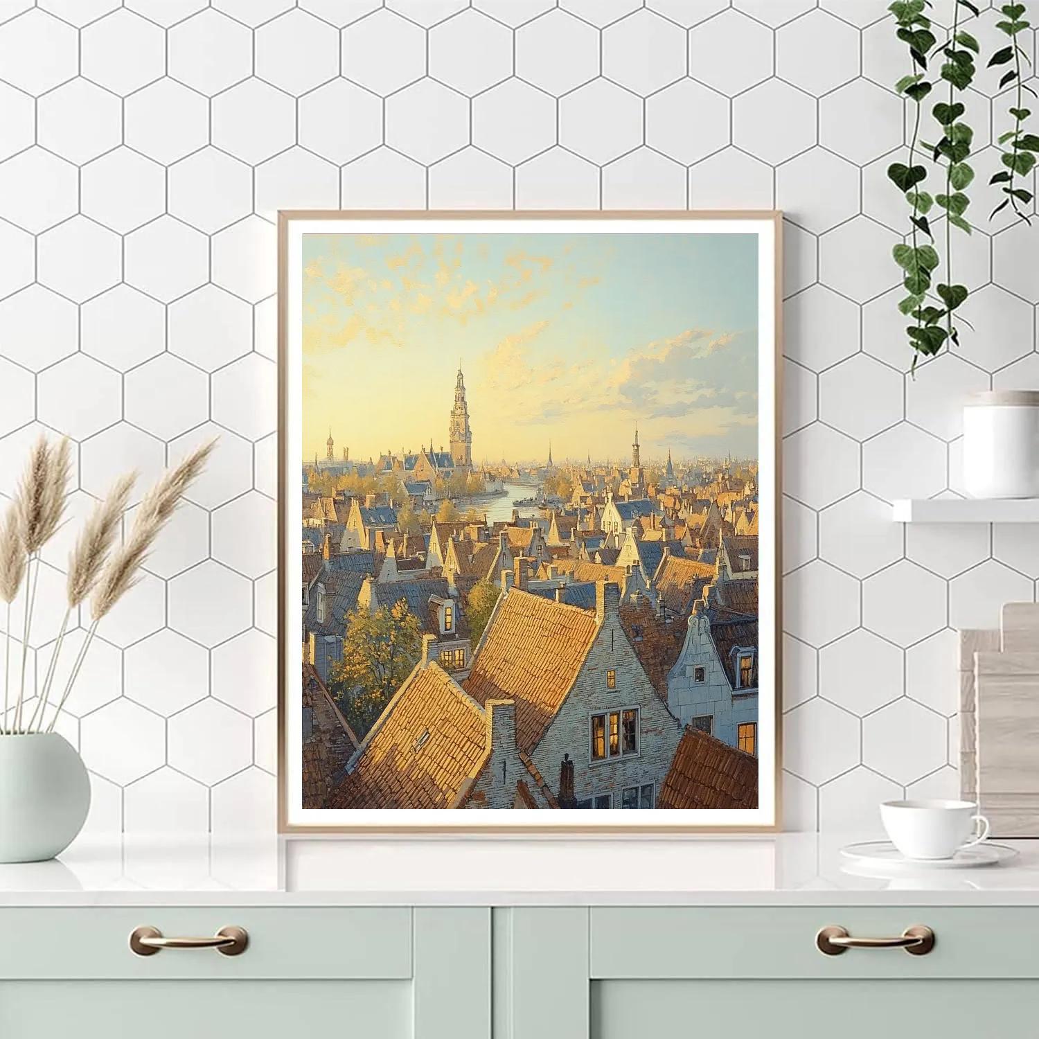 Johannes Vermeer Inspired Golden Afternoon Over Delft Rooftops Paint by numbers kits