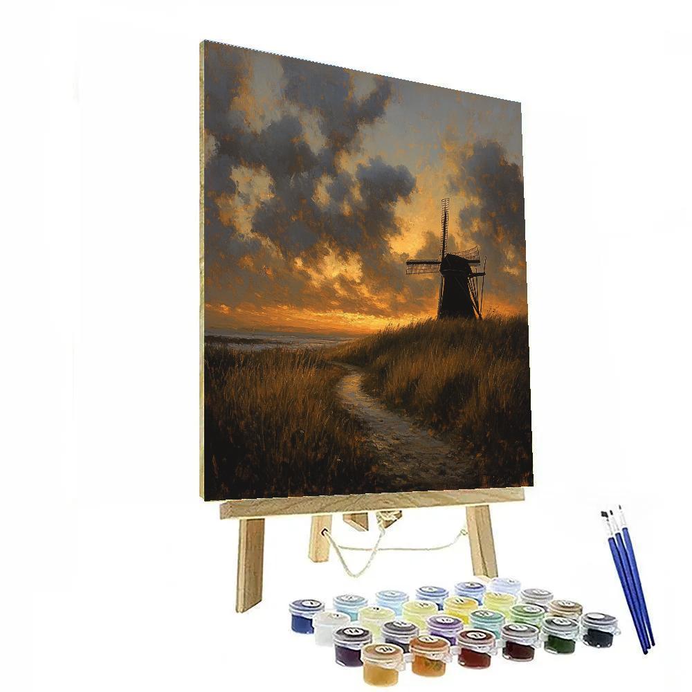 Rembrandt Inspired Twilight Windmill On Silent Dunes paint by number