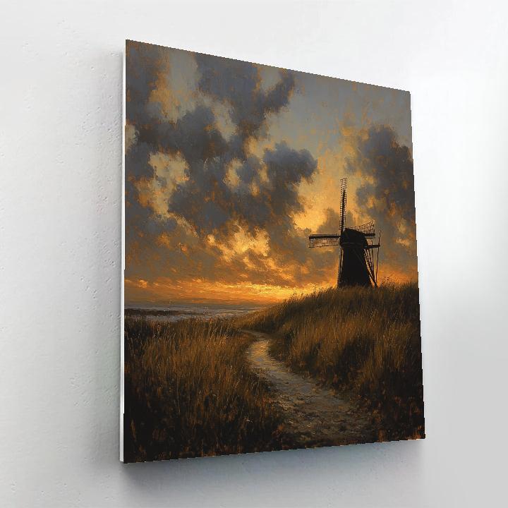 Rembrandt Inspired Twilight Windmill On Silent Dunes paint by number