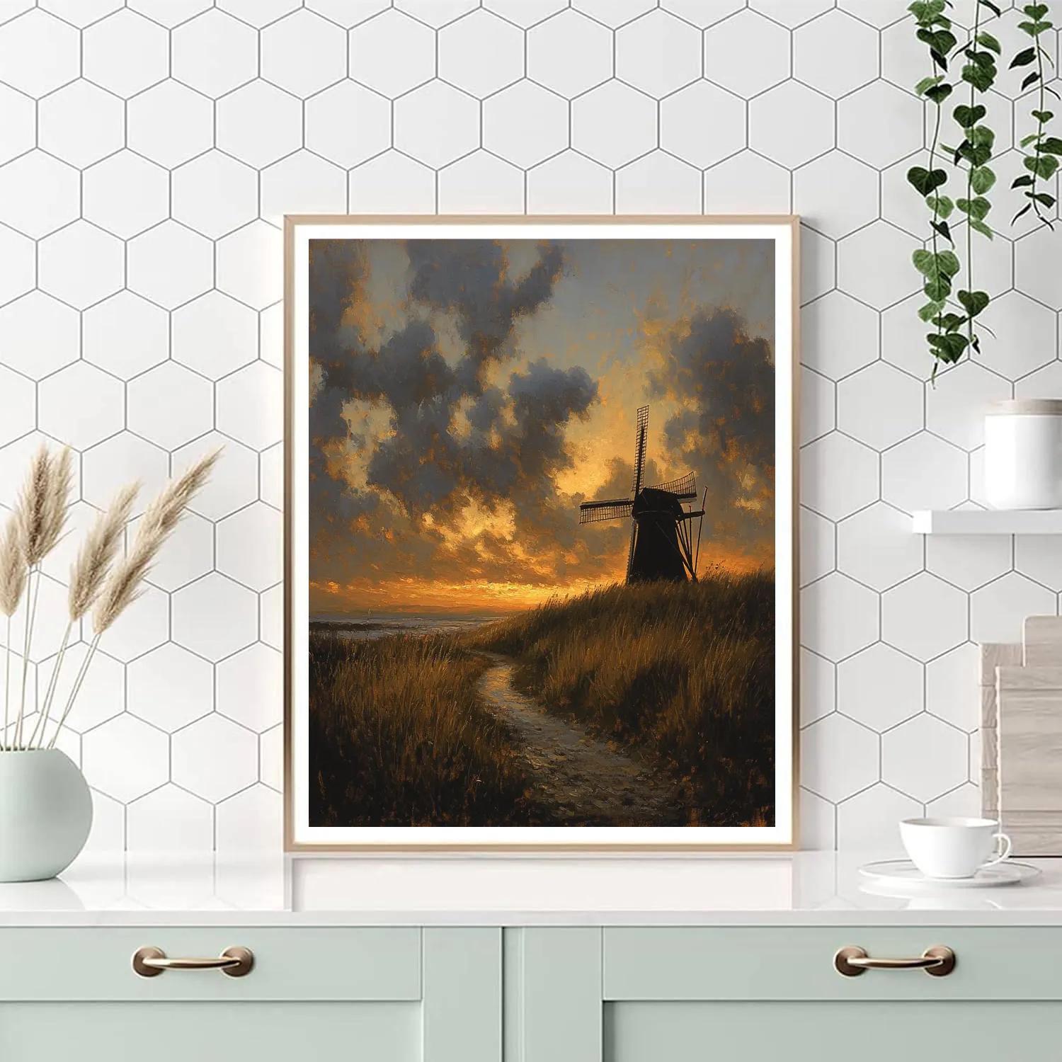 Rembrandt Inspired Twilight Windmill On Silent Dunes paint by number