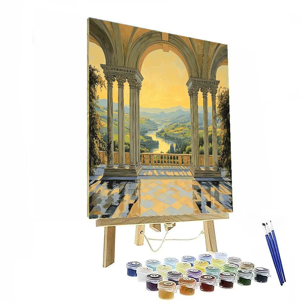 Raphael Inspired Symmetrical Piazza Overlooking Luminous Valley DIY paint by numbers