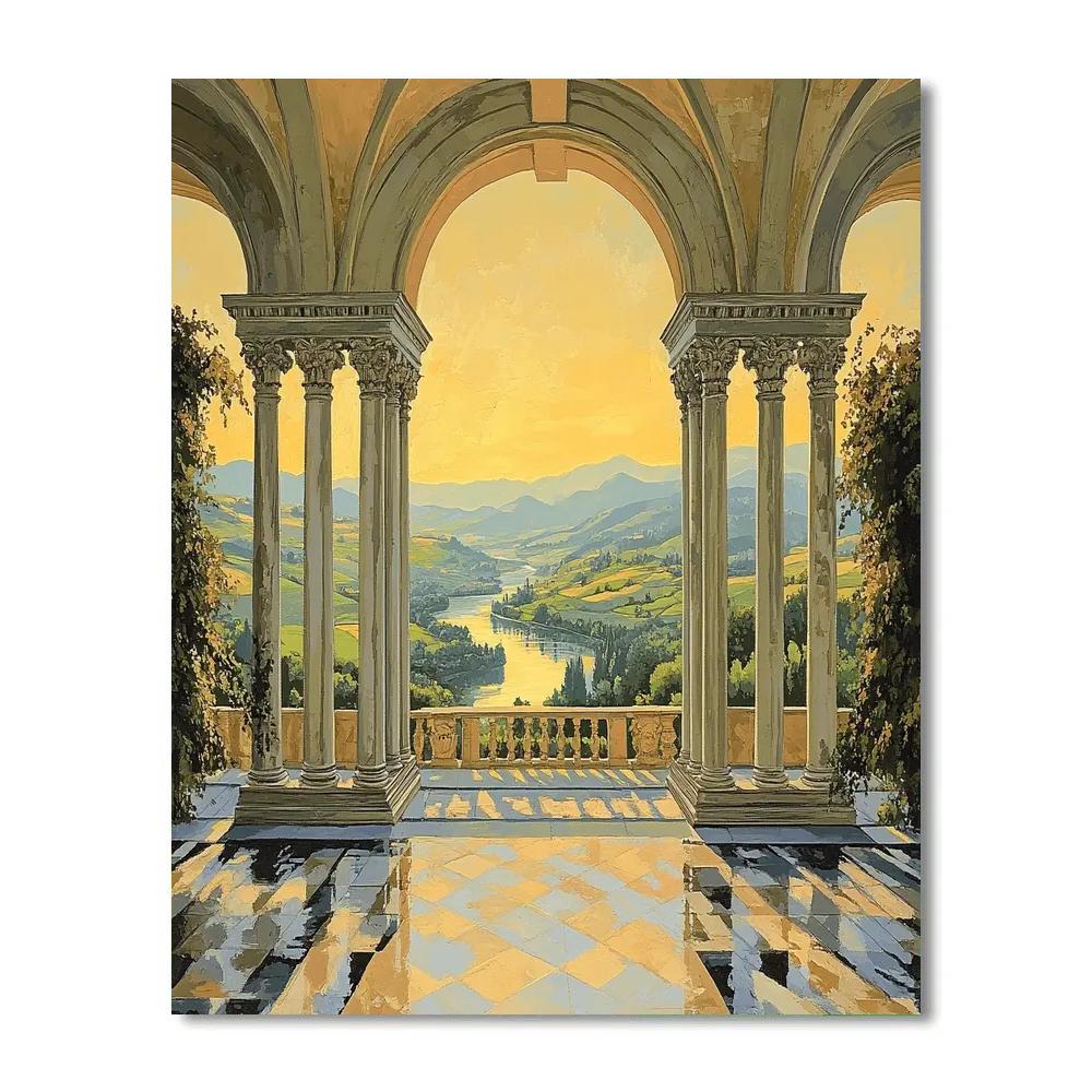 Raphael Inspired Symmetrical Piazza Overlooking Luminous Valley DIY paint by numbers