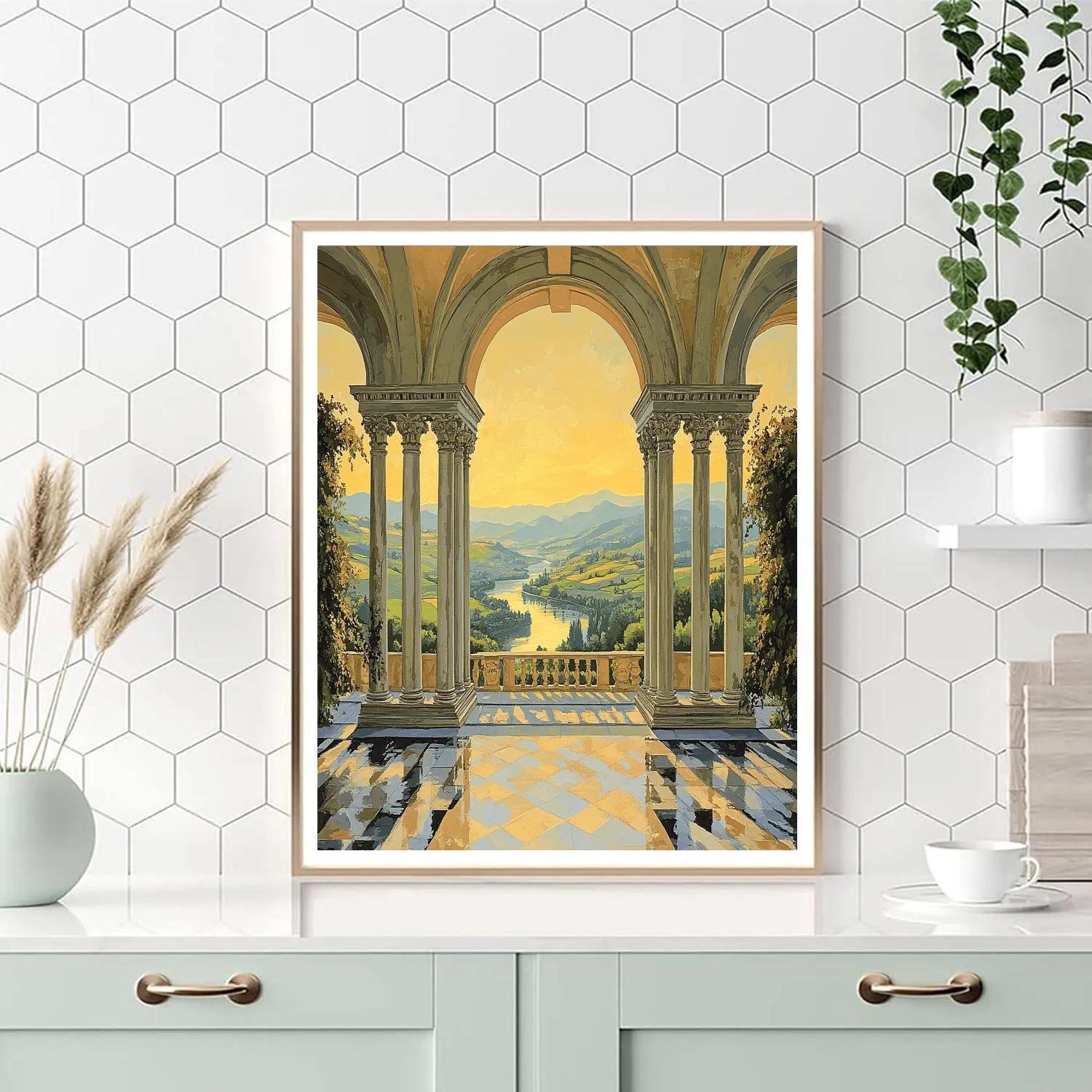 Raphael Inspired Symmetrical Piazza Overlooking Luminous Valley DIY paint by numbers