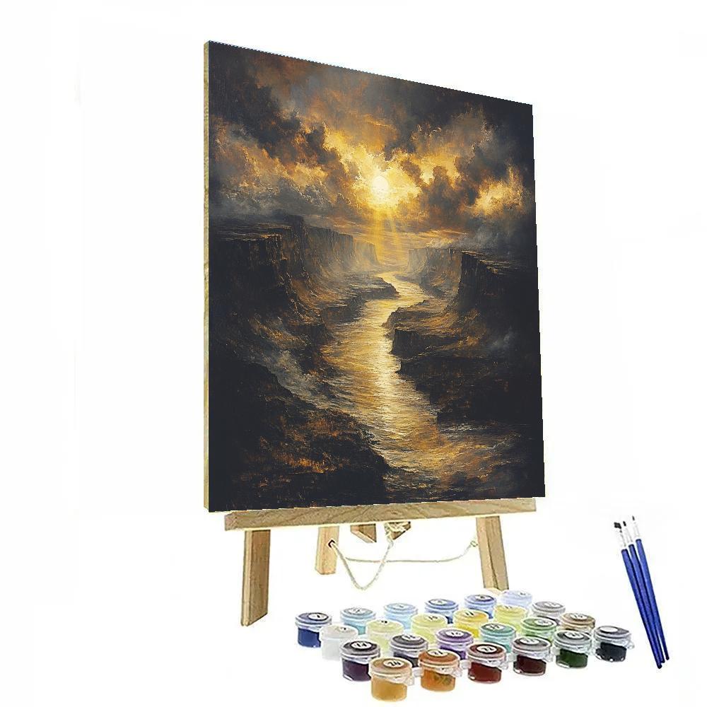 Rembrandt Inspired River Gorge With Golden Shafts paint by color