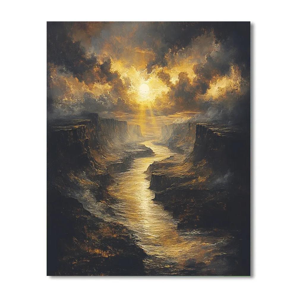 Rembrandt Inspired River Gorge With Golden Shafts paint by color