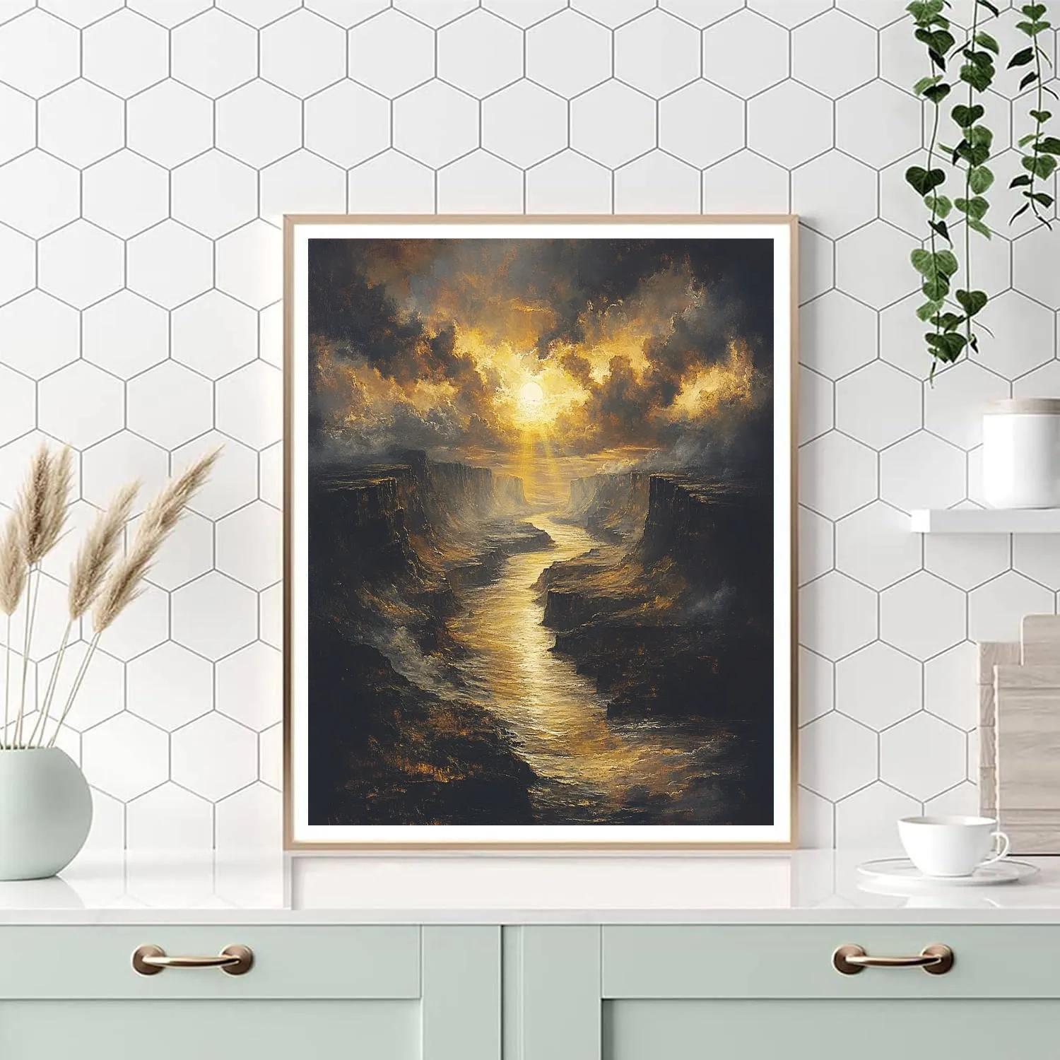 Rembrandt Inspired River Gorge With Golden Shafts paint by color