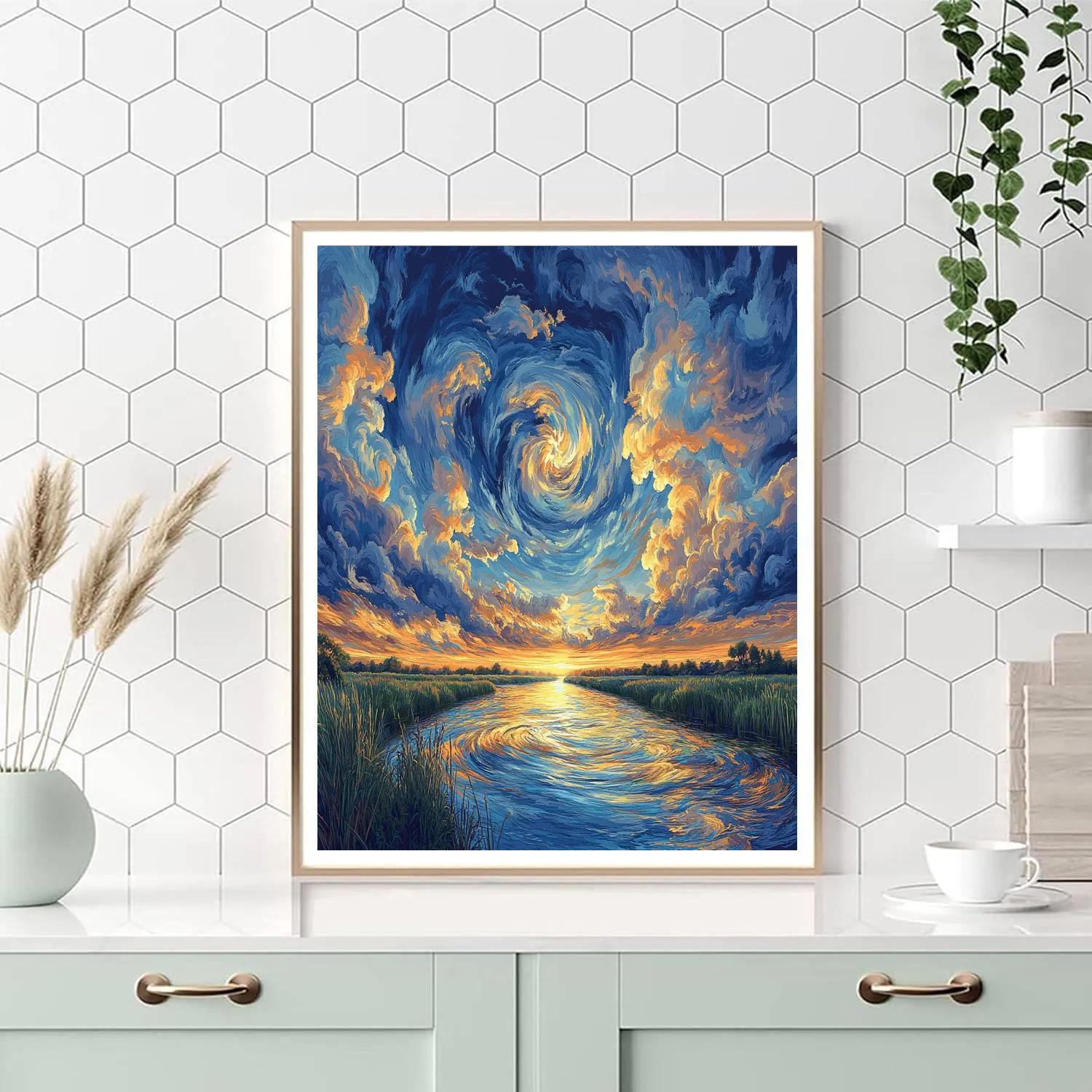 Rembrandt Inspired Twilight Over Serene River Numbered painting kits