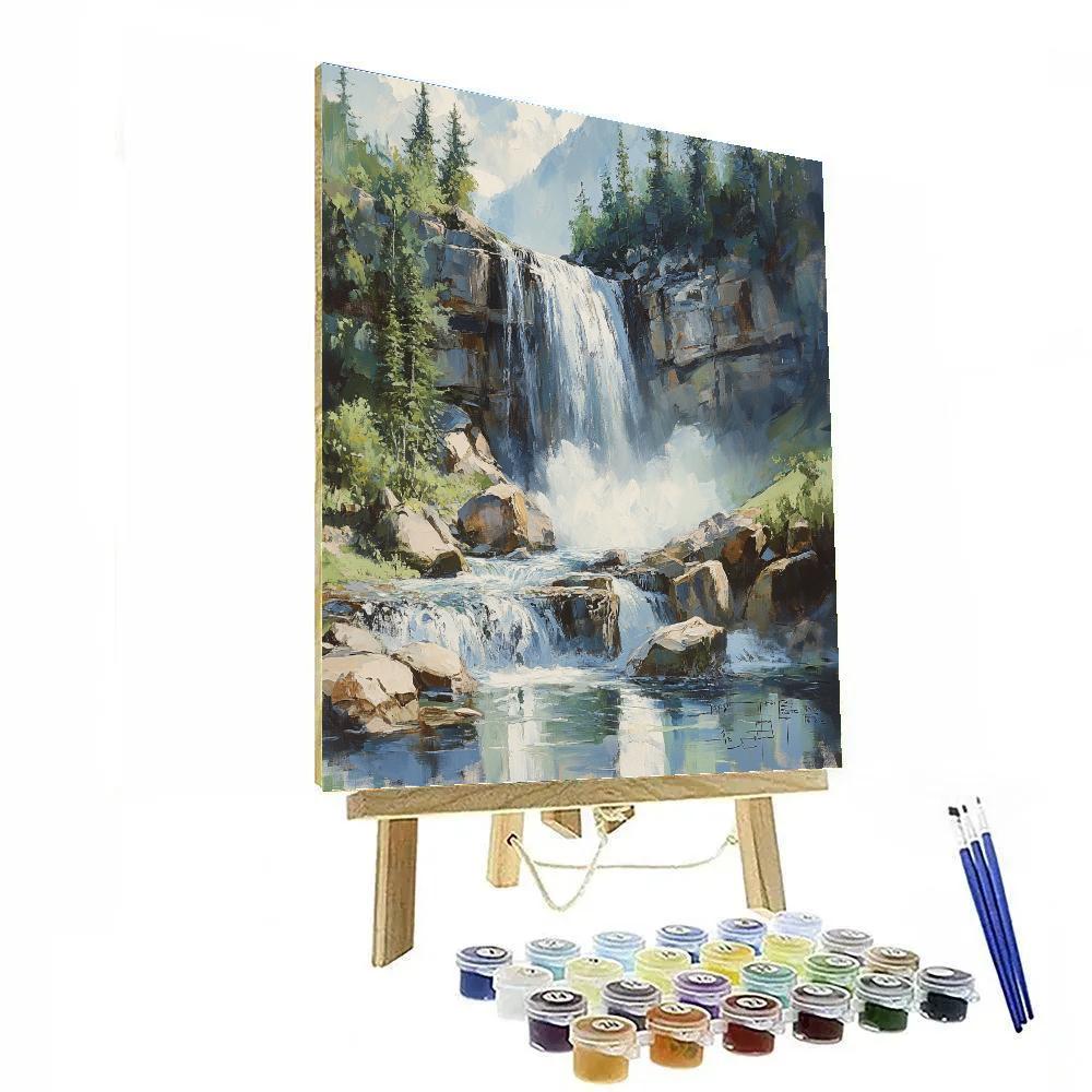 Leonardo Da Vinci Inspired Mountain Waterfall Reverie Numbered painting kits