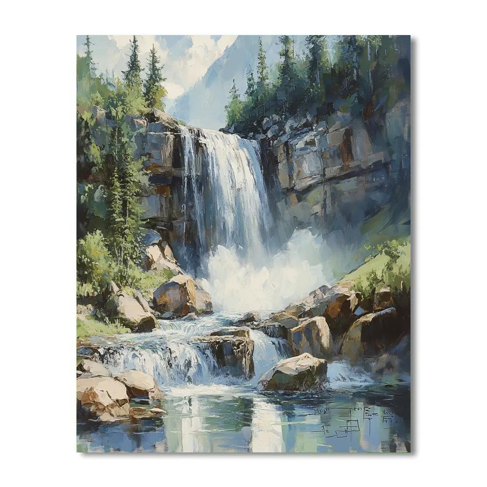 Leonardo Da Vinci Inspired Mountain Waterfall Reverie Numbered painting kits