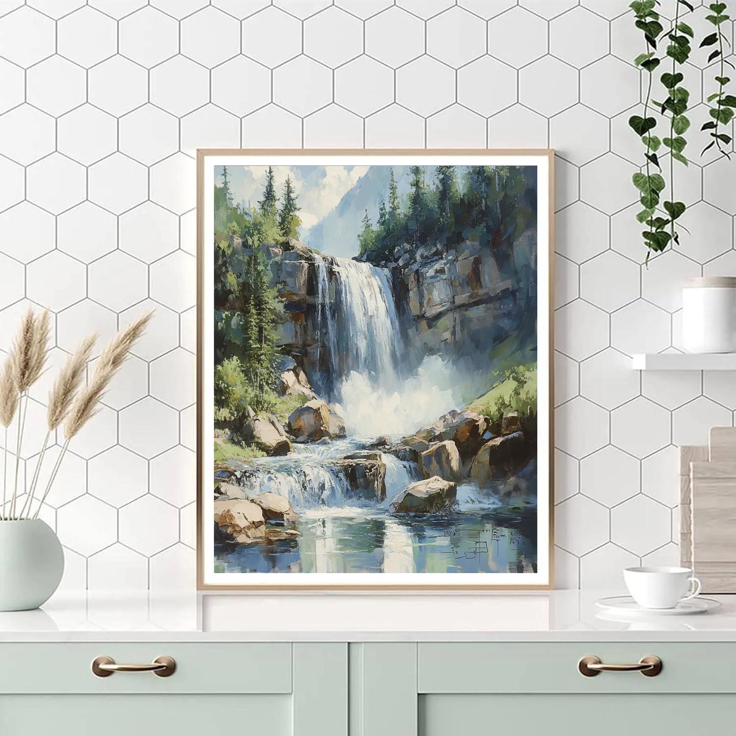 Leonardo Da Vinci Inspired Mountain Waterfall Reverie Numbered painting kits