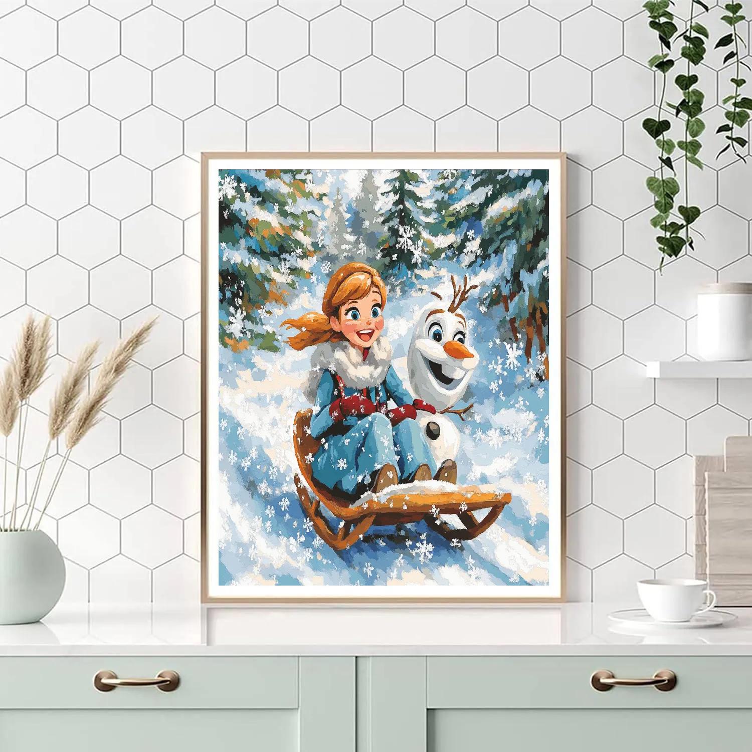 Anna And Olafs Winter Sled Ride Paint by numbers kits