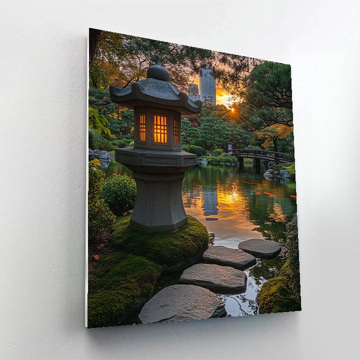 Kiyosumi Garden Lantern Sunset - Tokyo, Japan painting number kit