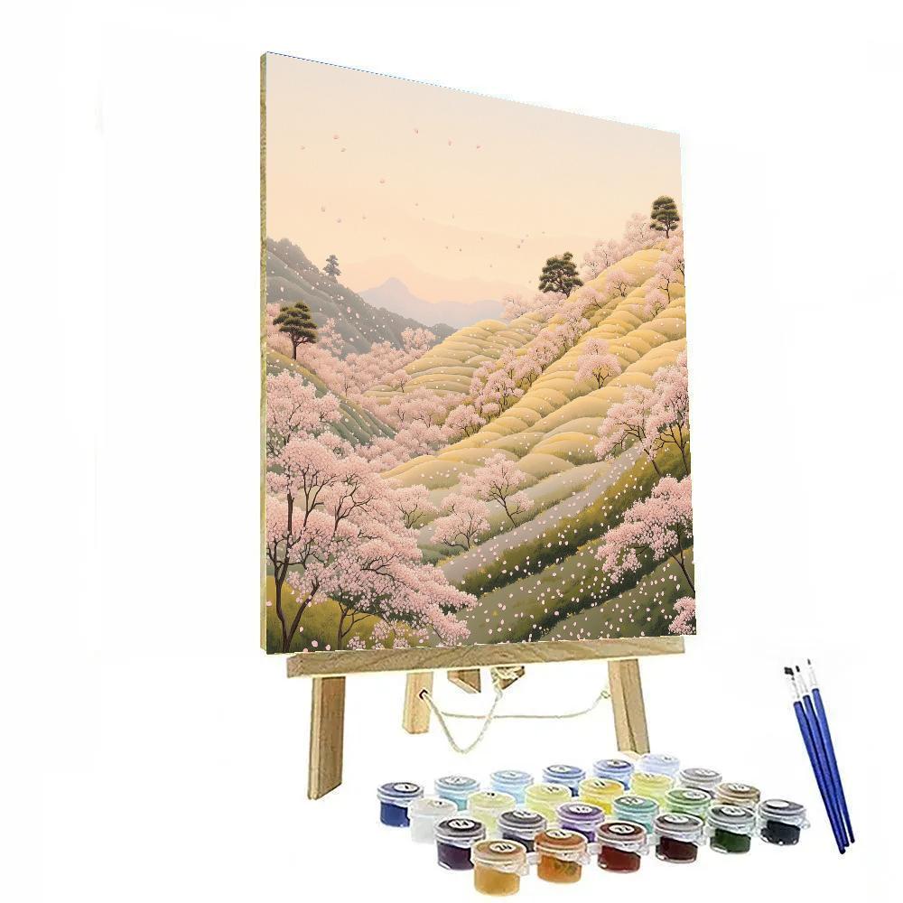 Hiroshige Inspired Blossoming Spring Ridge paint by numbers