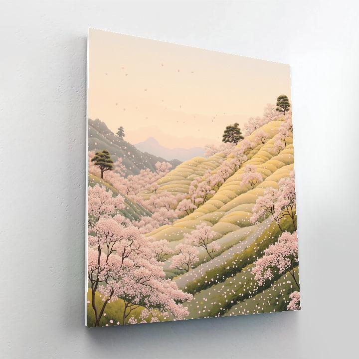 Hiroshige Inspired Blossoming Spring Ridge paint by numbers