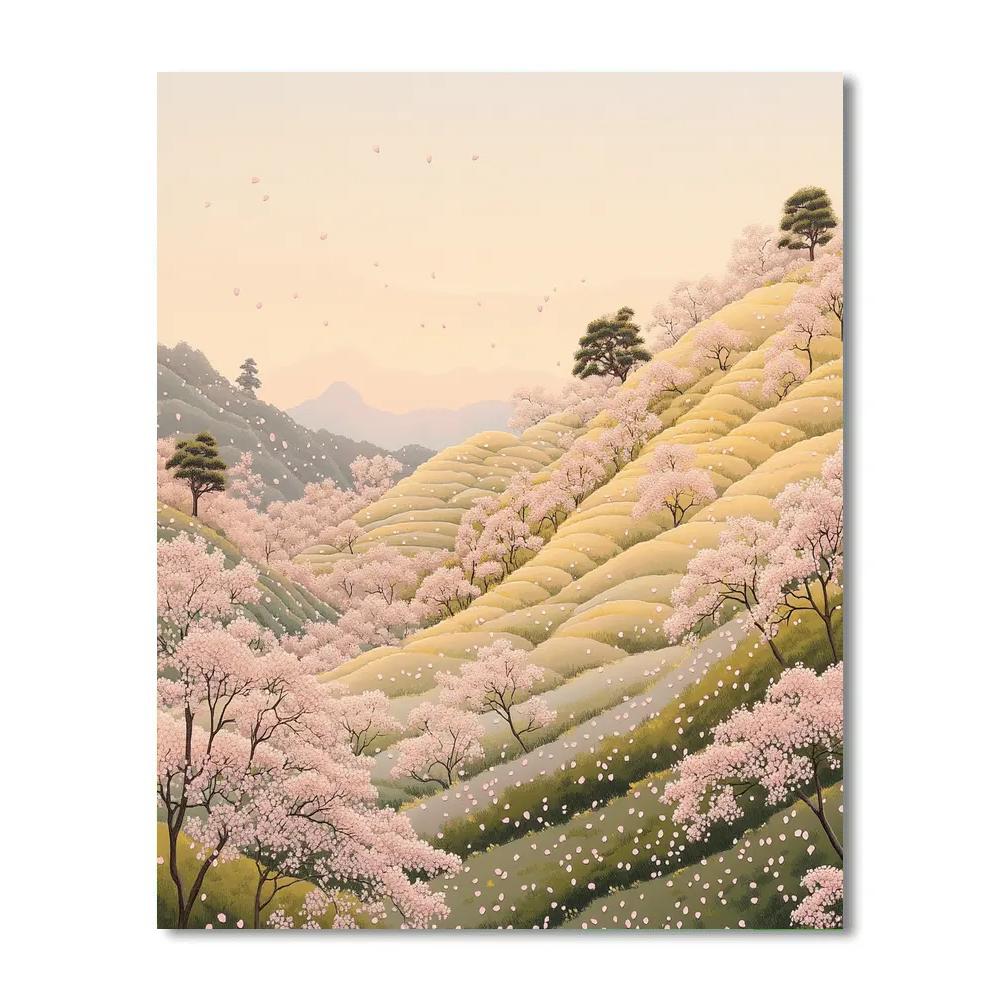 Hiroshige Inspired Blossoming Spring Ridge paint by numbers