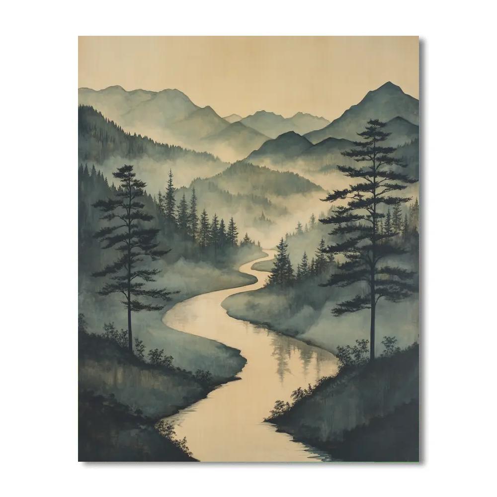 Zhao Mengfu Inspired Misty River Reverie Numbered painting kits