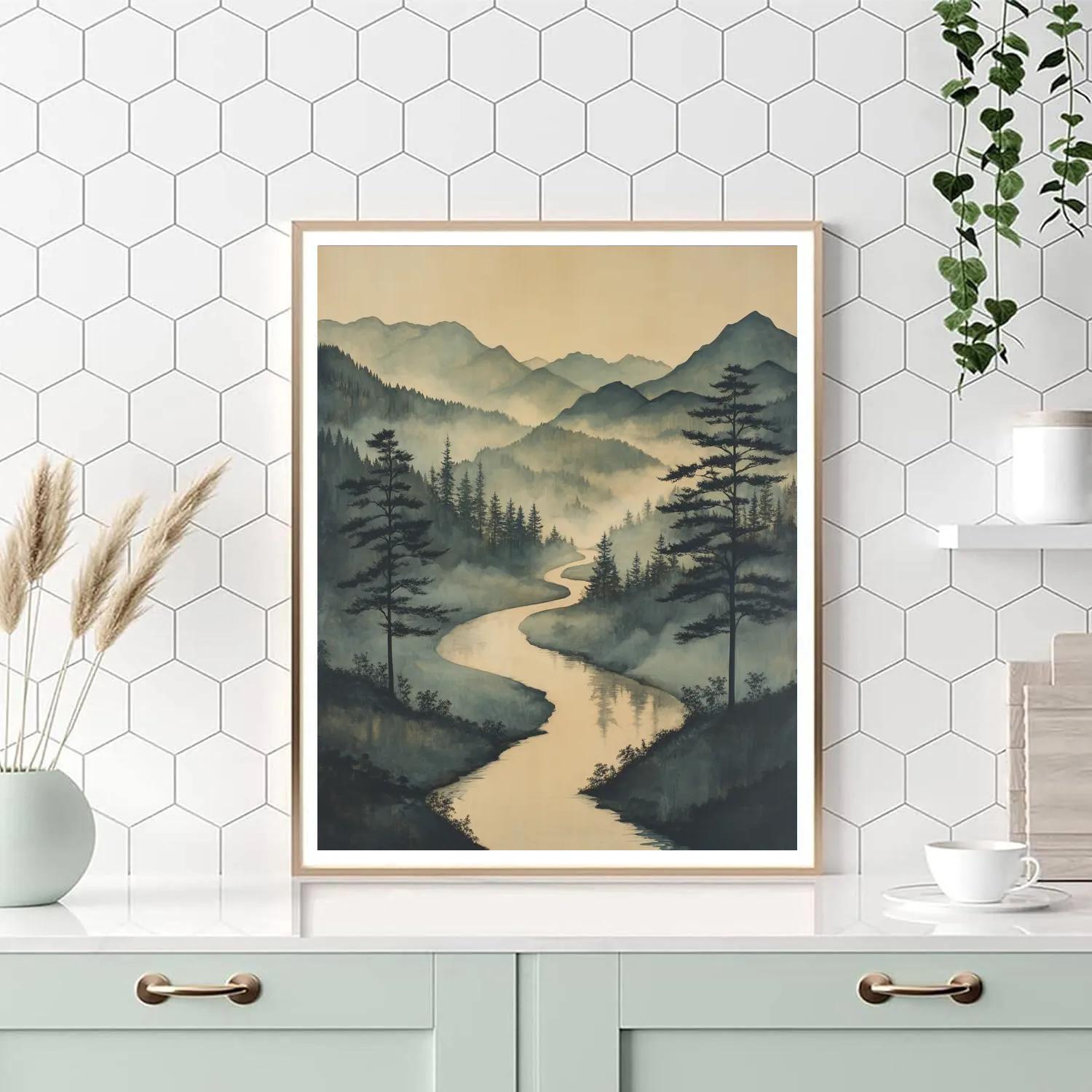 Zhao Mengfu Inspired Misty River Reverie Numbered painting kits