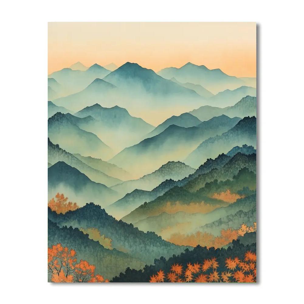 Hiroshige Inspired Autumn Mist Valleys paint by number