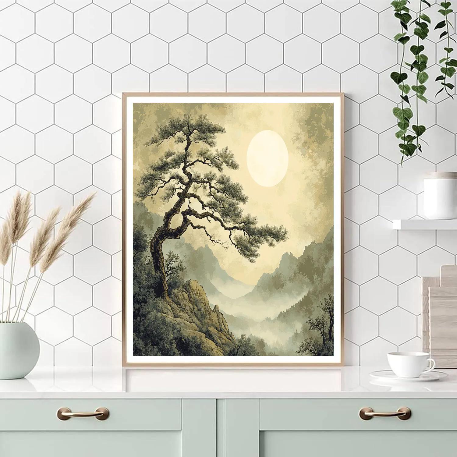 Zhao Mengfu Inspired Pine And Moon Harmony DIY paint by numbers