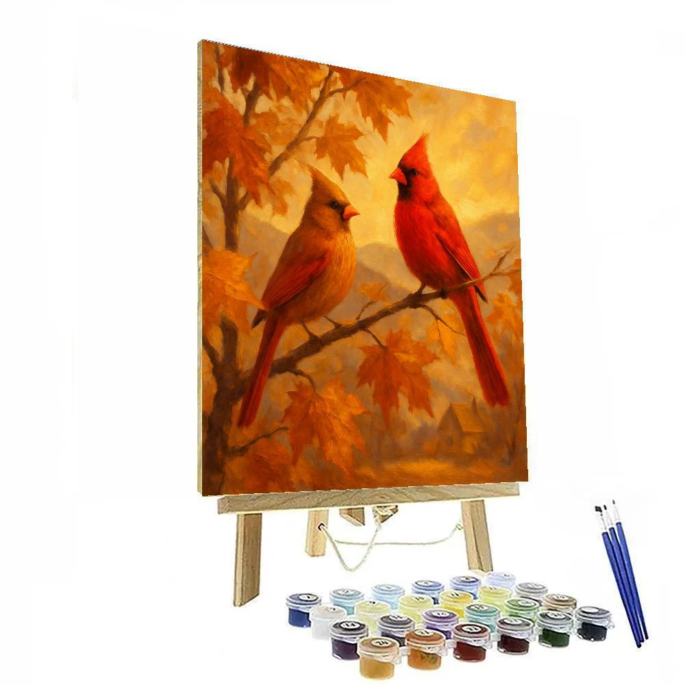 Autumn Cardinals In A Cozy Grove Paint by numbers art