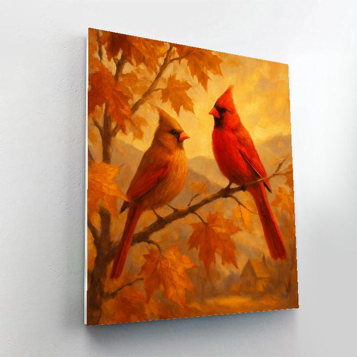 Autumn Cardinals In A Cozy Grove Paint by numbers art